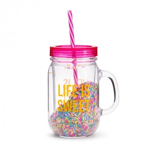 Charmlite Plastik stəkan stəkan mason banka tutacaqlı və qapaqlı, ziyafət üçün 16 oz