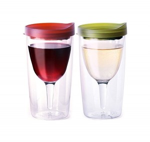 अमेजनका सबैभन्दा धेरै बिक्री हुने १० औंस प्लास्टिक वाइन गिलास पारदर्शी वाइन टम्बलरहरू ढक्कनसहितको डबल भित्ता इन्सुलेटेड वाइन कपहरू